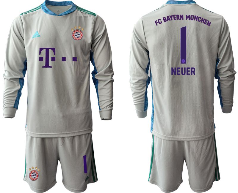 Men 2020-2021 club Bayern Munich gray long sleeve goalkeeper #1 Soccer Jerseys